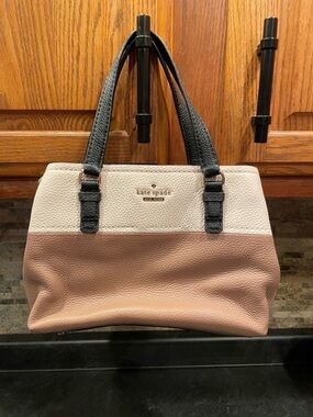 kate spade Two-Tone Pebbled Leather Satchel in Blush, Cream and Black